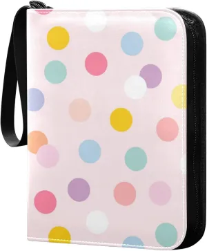 Card Binder 4 Pocket, Trading Card Binder Holder Fits 400 Cards with 50 Sleeves, Card Collection Binder Album Book Holder for Baseball Football Games Cards, Cute Colorful Dots
