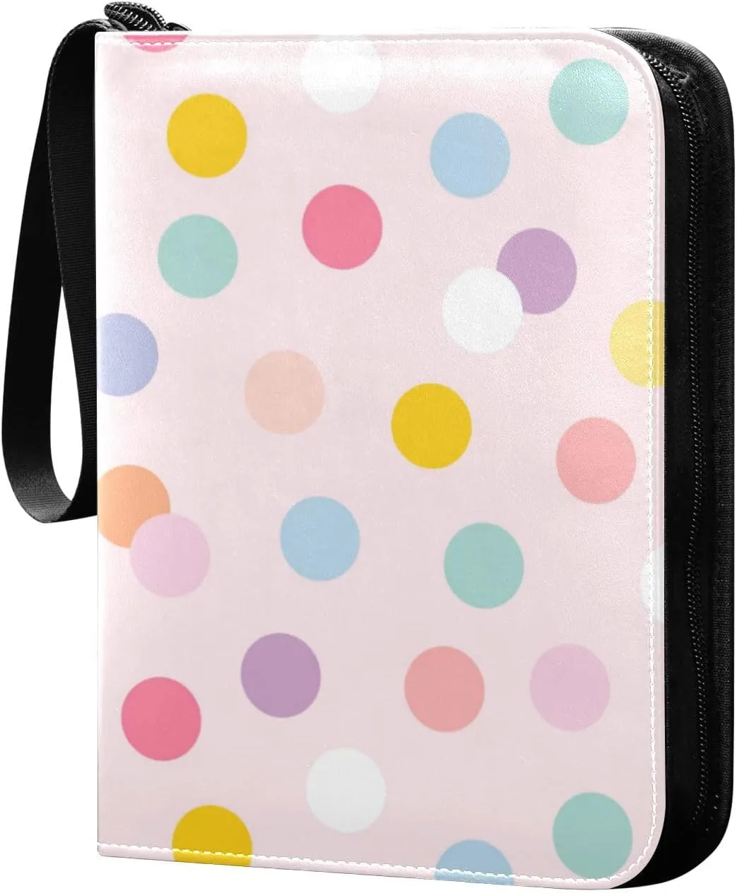 Card Binder 4 Pocket, Trading Card Binder Holder Fits 400 Cards with 50 Sleeves, Card Collection Binder Album Book Holder for Baseball Football Games Cards, Cute Colorful Dots