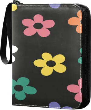 Card Binder 4 Pocket, Trading Card Binder Holder Fits 400 Cards with 50 Sleeves, Card Collection Binder Album Book Holder for Baseball Football Games Cards, Cute Colorful Flowers