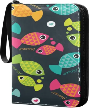 Card Binder 4 Pocket, Trading Card Binder Holder Fits 400 Cards with 50 Sleeves, Card Collection Binder Album Book Holder for Baseball Football Games Cards, Cute Pisces Fishes