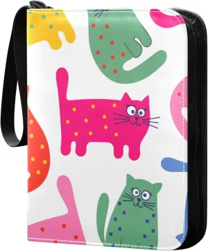 Card Binder Bright Colorful Cartoon Cats Trading Card Album with 50 Removable Sleeves Fits 400 Cards