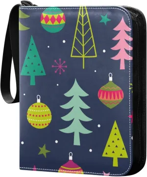 Card Binder Colorful Christmas Trees Balls Trading Card Album with 50 Removable Sleeves Fits 400 Cards