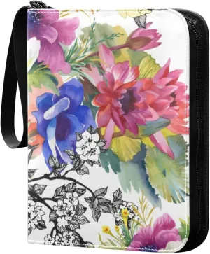 Card Binder Colorful Garden Flowers Trading Card Album with 50 Removable Sleeves Fits 400 Cards