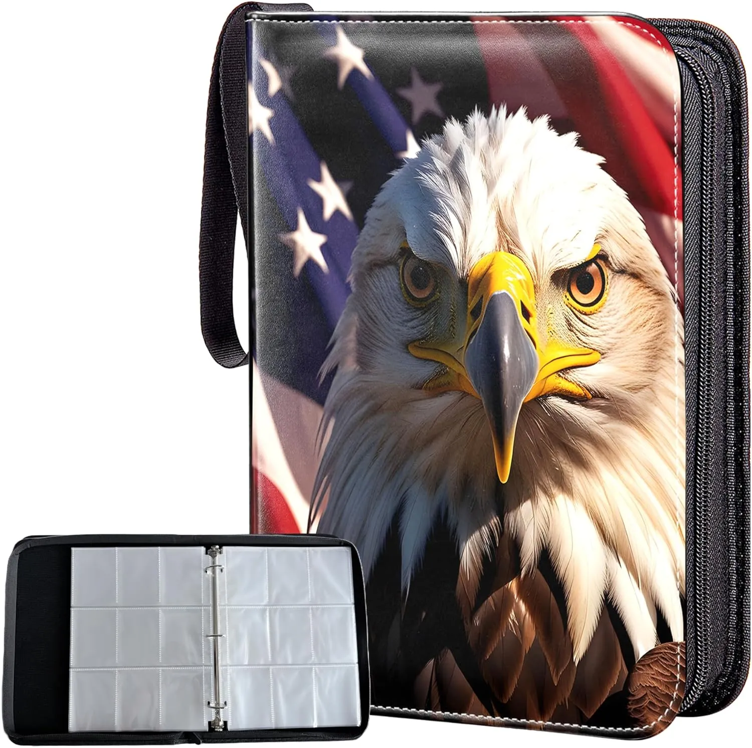 Card Binder, D-ring & Push Button to open and close the rings, Top Loader Binder Holds up to 990 Cards with Zipper, Pockets Sleeves Ideal for Football Cards, Baseball Cards