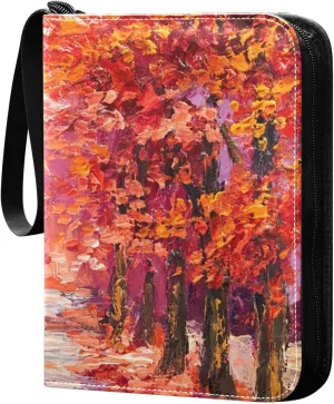 Card Binder Oil Painting Autumn Trees Trading Card Album with 50 Removable Sleeves Fits 400 Cards
