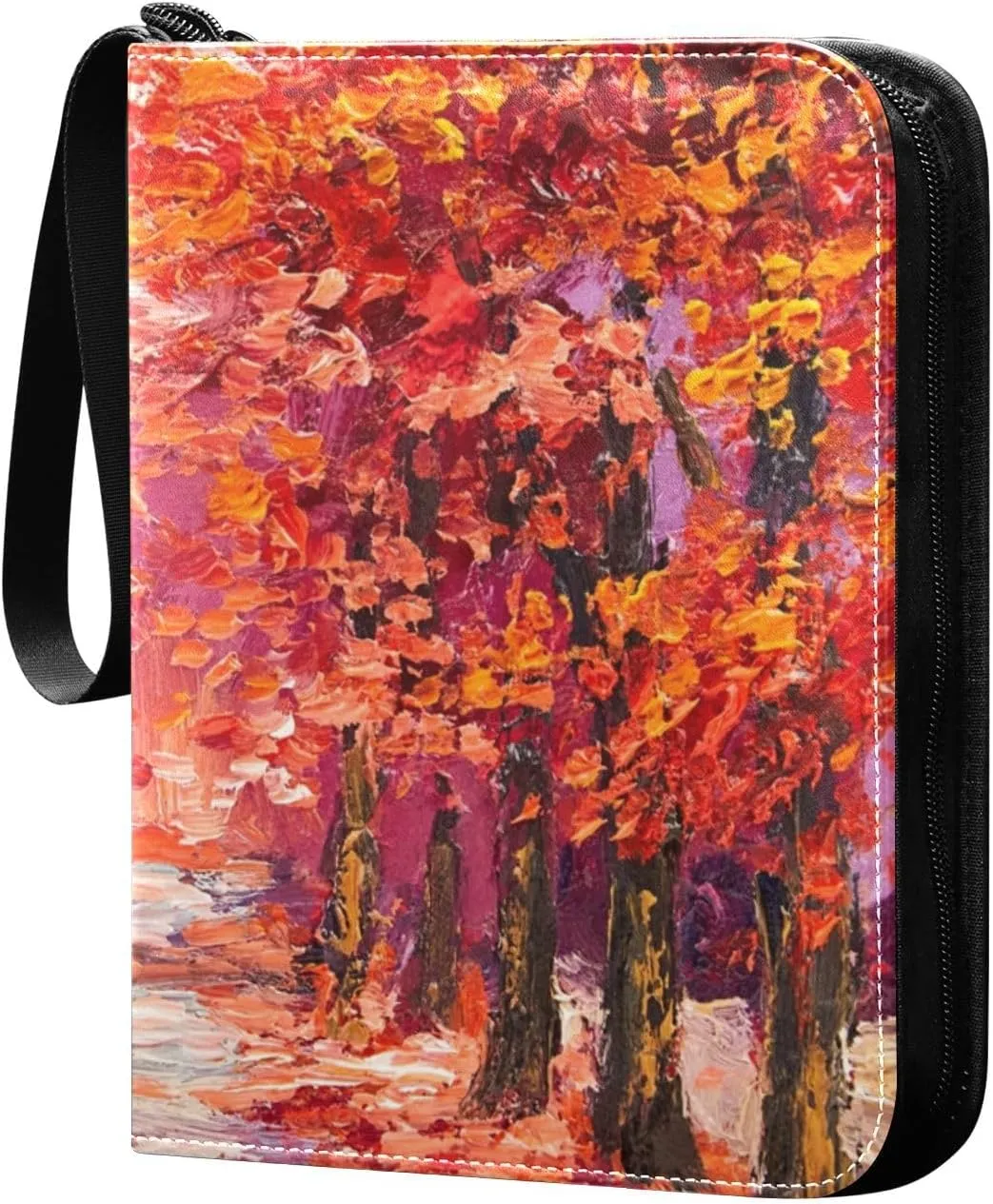 Card Binder Oil Painting Autumn Trees Trading Card Album with 50 Removable Sleeves Fits 400 Cards