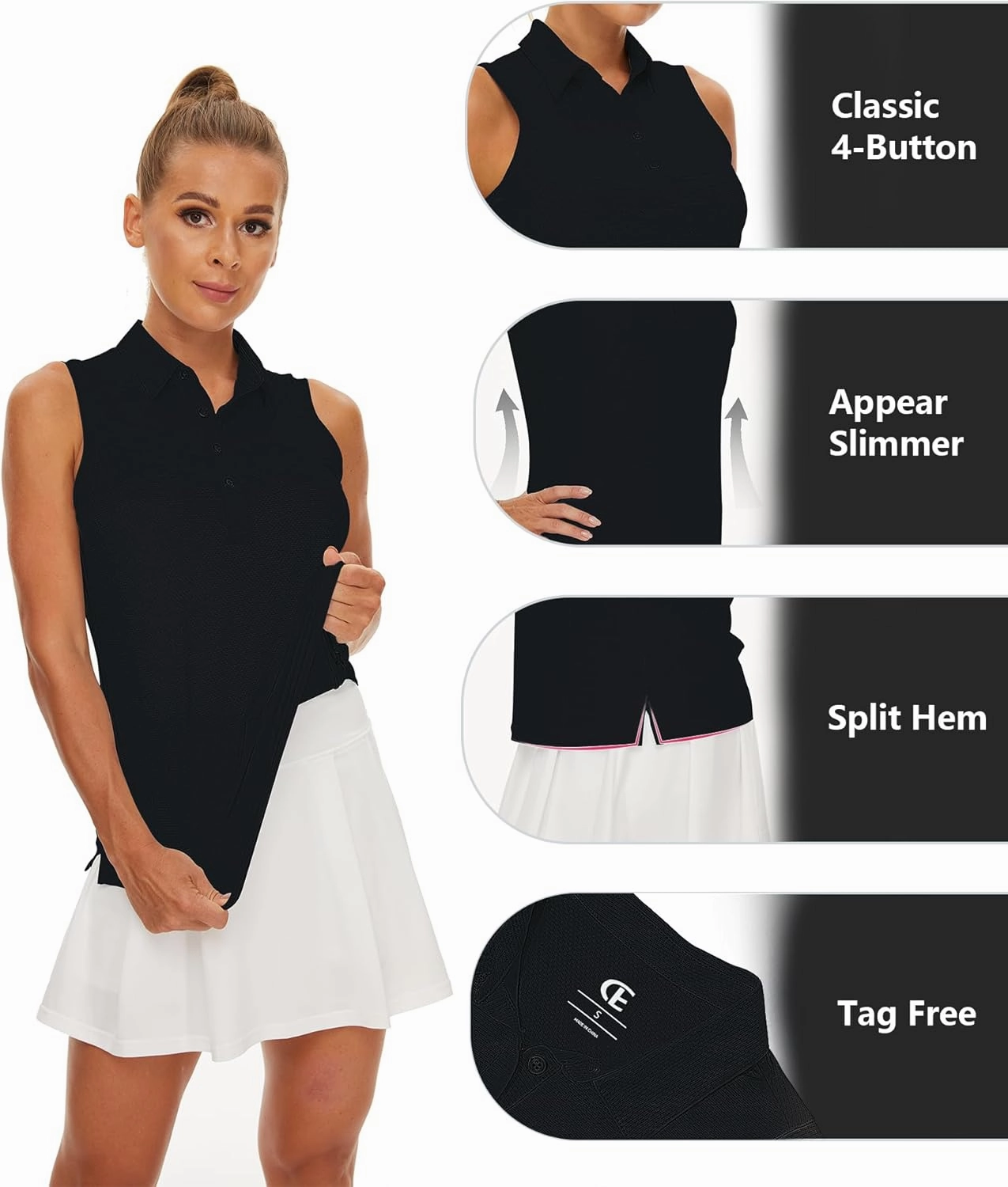 Casei Women's Sleeveless Golf Polo Shirts UPF 50  Quick Dry Collared Polo Shirts Athletic Tank Tops Shirts