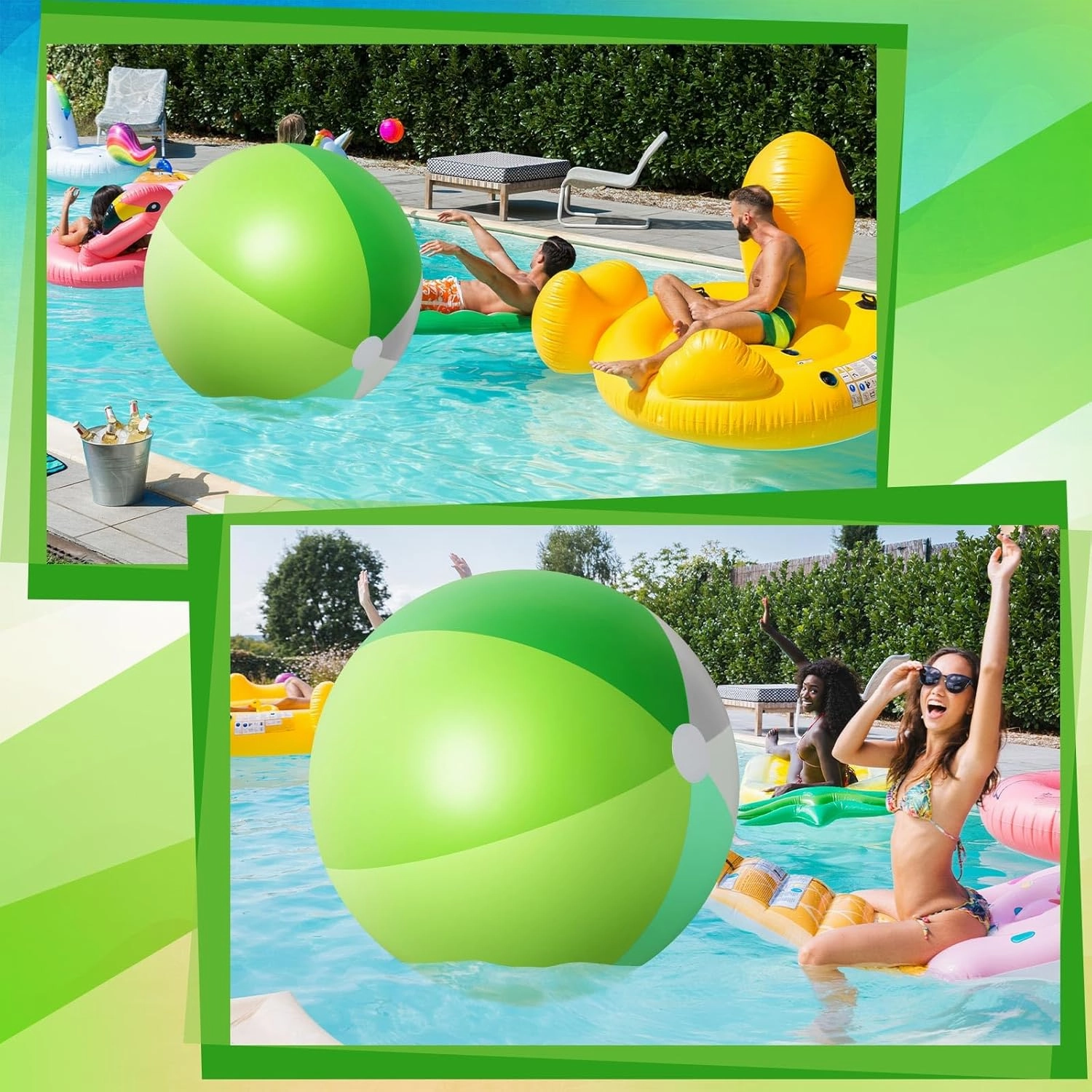 Ceenna 2 Pcs 60 Inch Giant Beach Ball Large Inflatable Pool Toy Balls Summer Swimming Toys Parties PVC Jumbo for Adults Summer Beach Pool Party Favor(Green,Fresh)
