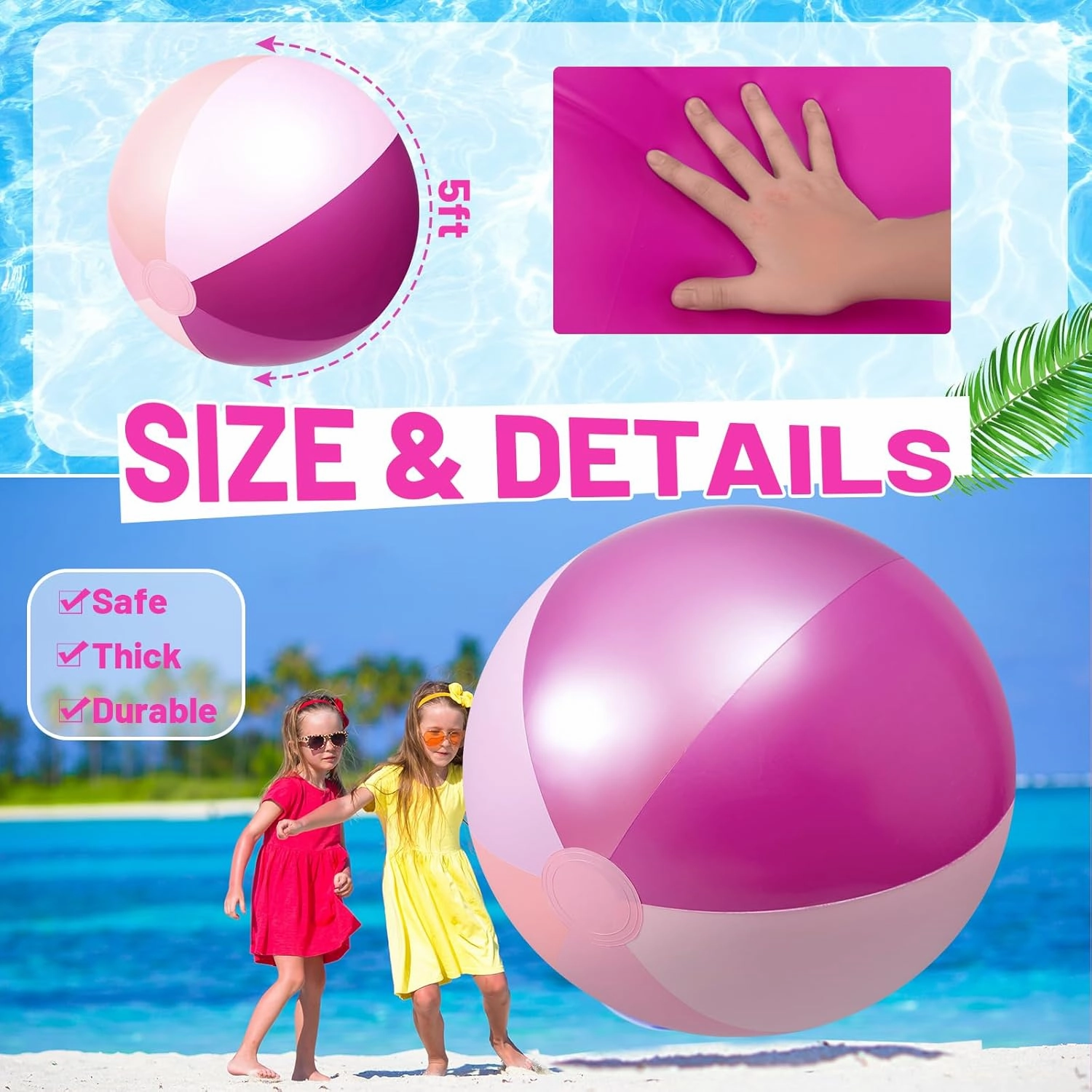 Ceenna 2 Pcs 60 Inch Giant Beach Ball Large Inflatable Pool Toy Balls Summer Swimming Toys Parties PVC Jumbo for Adults Summer Beach Pool Party Favor(Purple,Elegant)