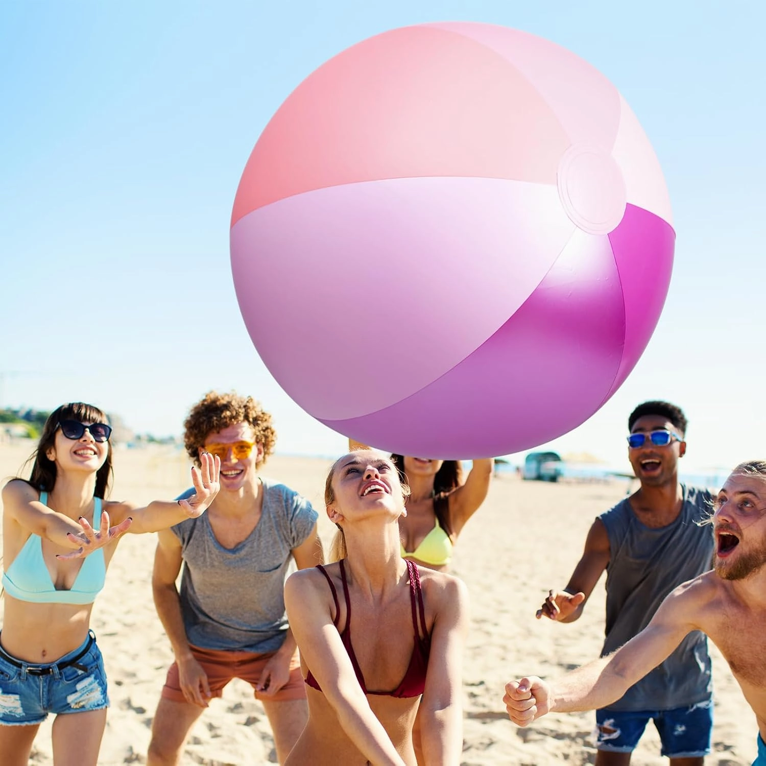 Ceenna 2 Pcs 60 Inch Giant Beach Ball Large Inflatable Pool Toy Balls Summer Swimming Toys Parties PVC Jumbo for Adults Summer Beach Pool Party Favor(Purple,Elegant)