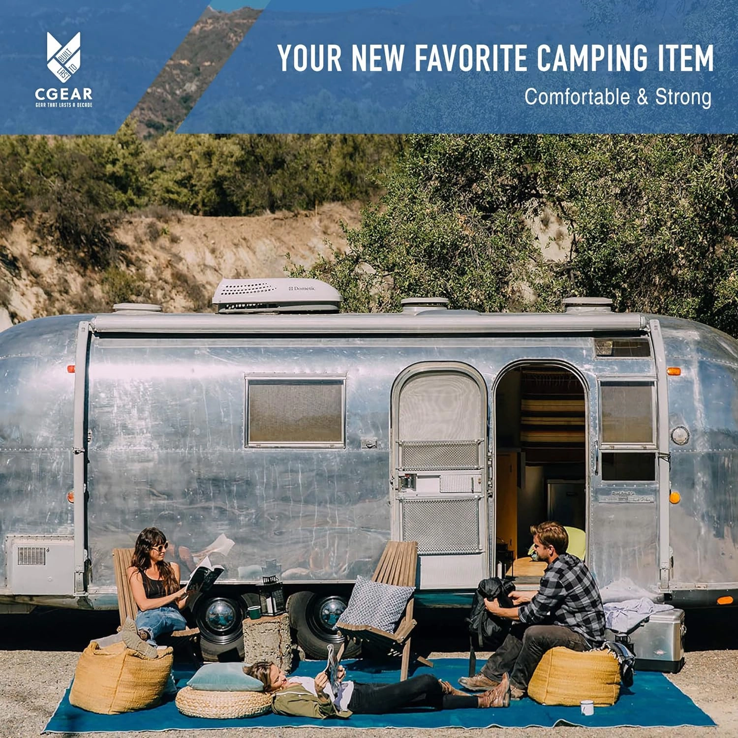 CGEAR RV Camping Mat, Sand Free Outdoor Reversible Rug for Campsite, Backyard, Patio, Deck, and Beach (Blue/Green, 8' x 20')