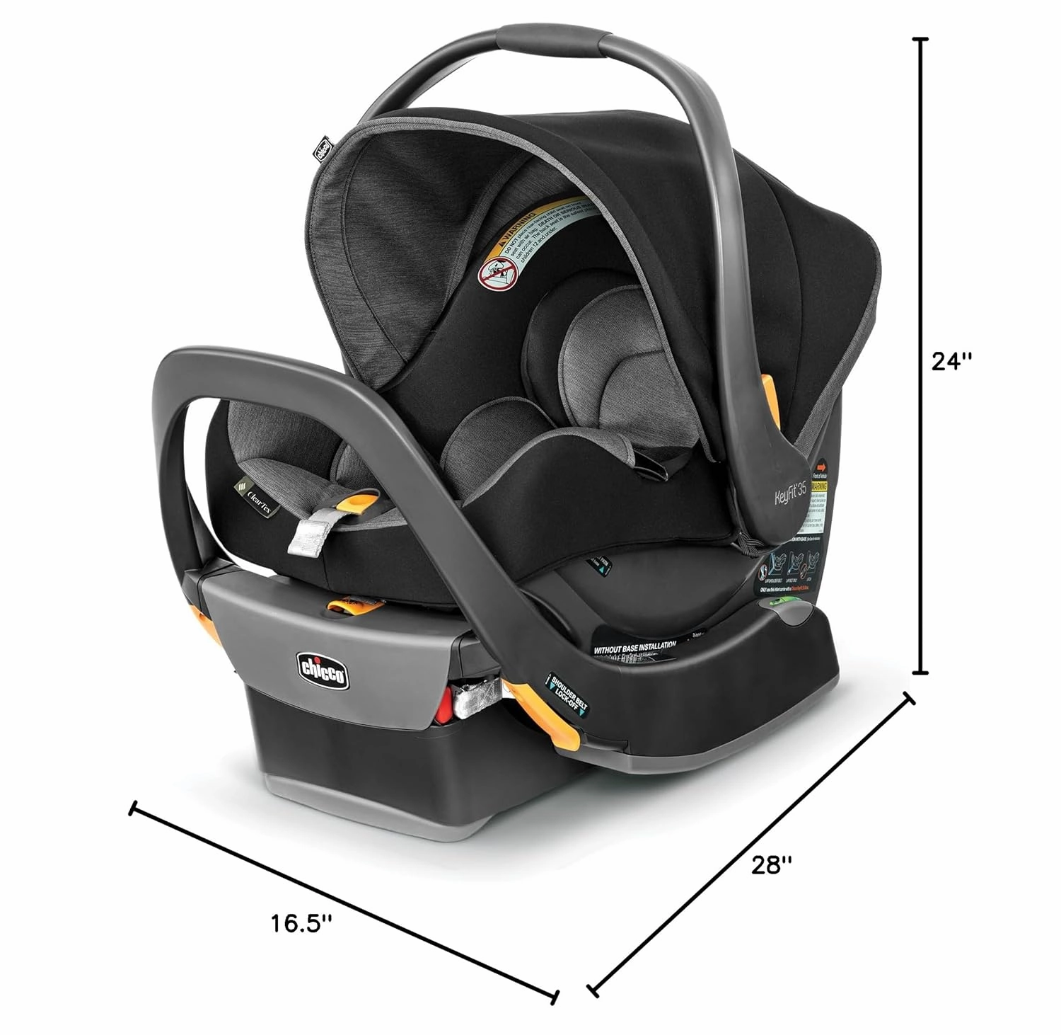 Chicco KeyFit 35 ClearTex Infant Rear-FacingCar Seat and Base for Infants 4-35 lbs, Includes Head and Body Support, Compatible with Chicco Strollers, Baby Travel Gear | Shadow/Black