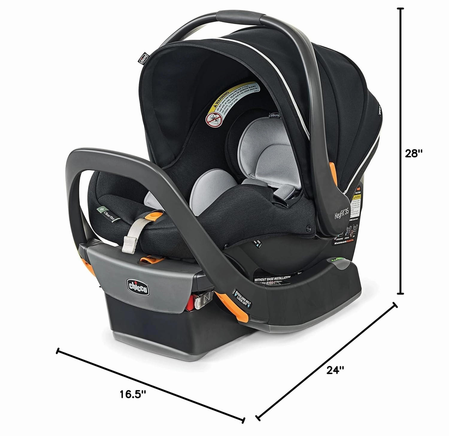 Chicco KeyFit 35 Zip ClearTex Infant Car Seat and Base, Rear-Facing Seat for Infants 4-35 lbs., Zip-Open Privacy Shield, Compatible with Chicco Strollers | Obsidian/Black