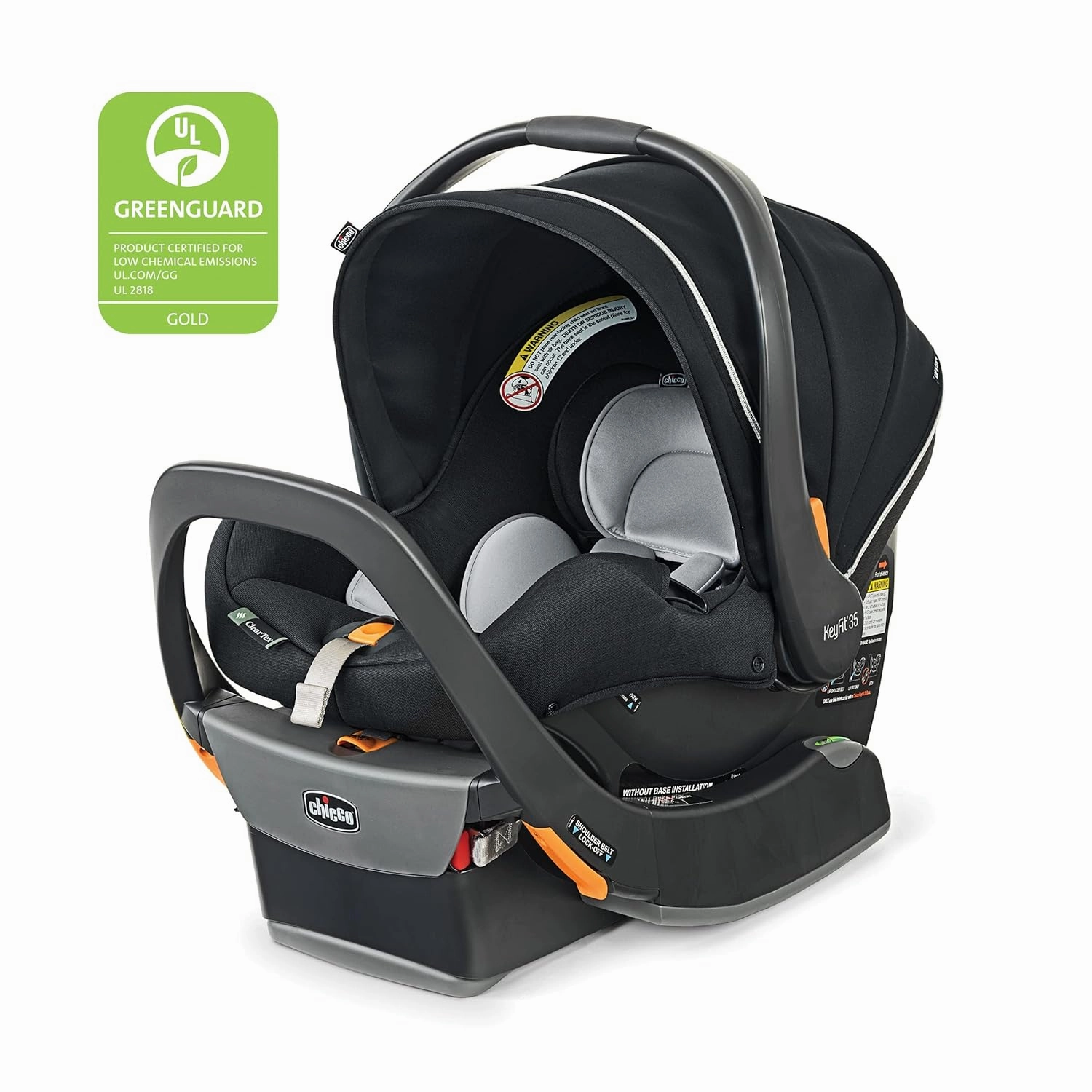 Chicco KeyFit 35 Zip ClearTex Infant Car Seat and Base, Rear-Facing Seat for Infants 4-35 lbs., Zip-Open Privacy Shield, Compatible with Chicco Strollers | Obsidian/Black