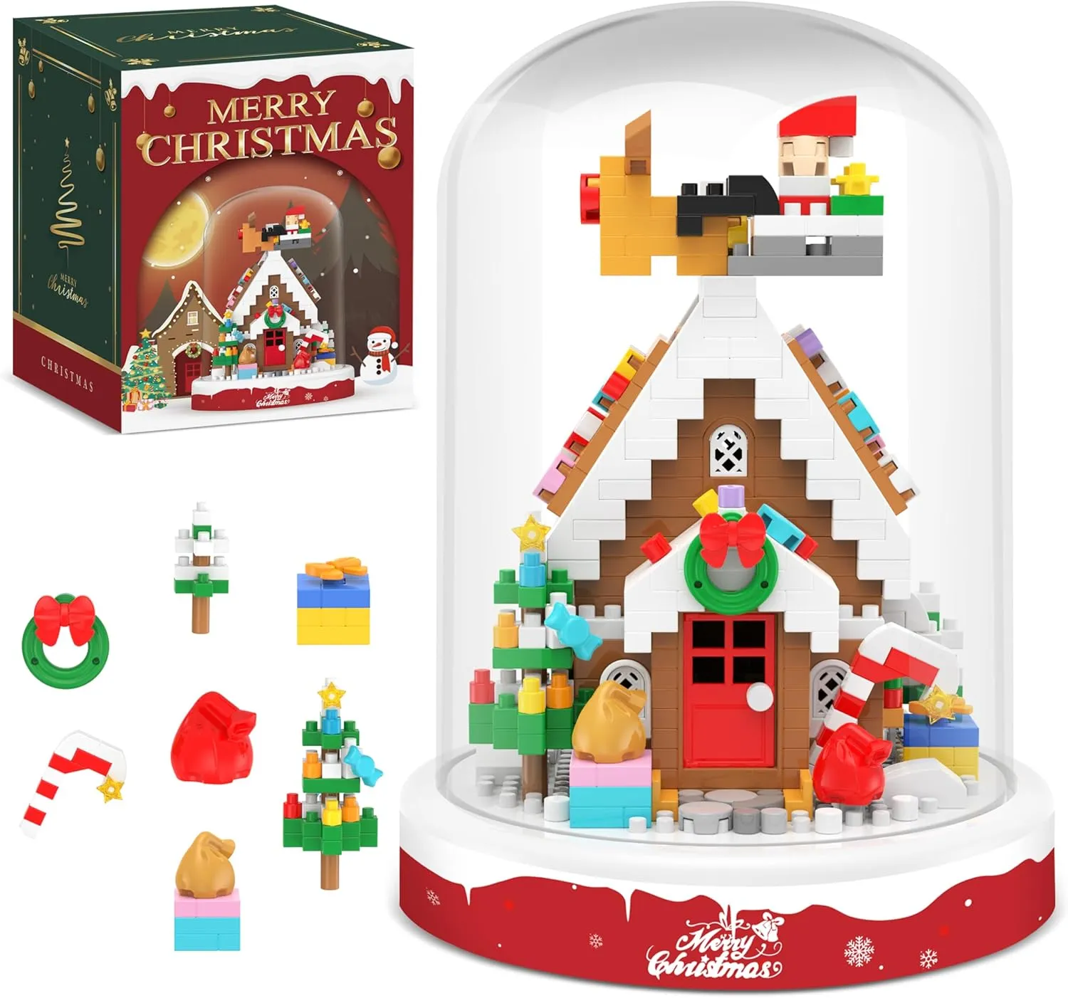 Christmas Gingerbread House Building Blocks Toy, 571 Pcs Building Sets Christmas Decoration with Dust Cover, Mini Building Kit, Holiday Display Gift for Christmas, Stocking Stuffers for Kids Adults