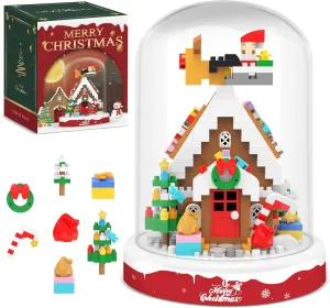 Christmas Gingerbread House Building Blocks Toy, 571 Pcs Building Sets Christmas Decoration with Dust Cover, Mini Building Kit, Holiday Display Gift for Christmas, Stocking Stuffers for Kids Adults