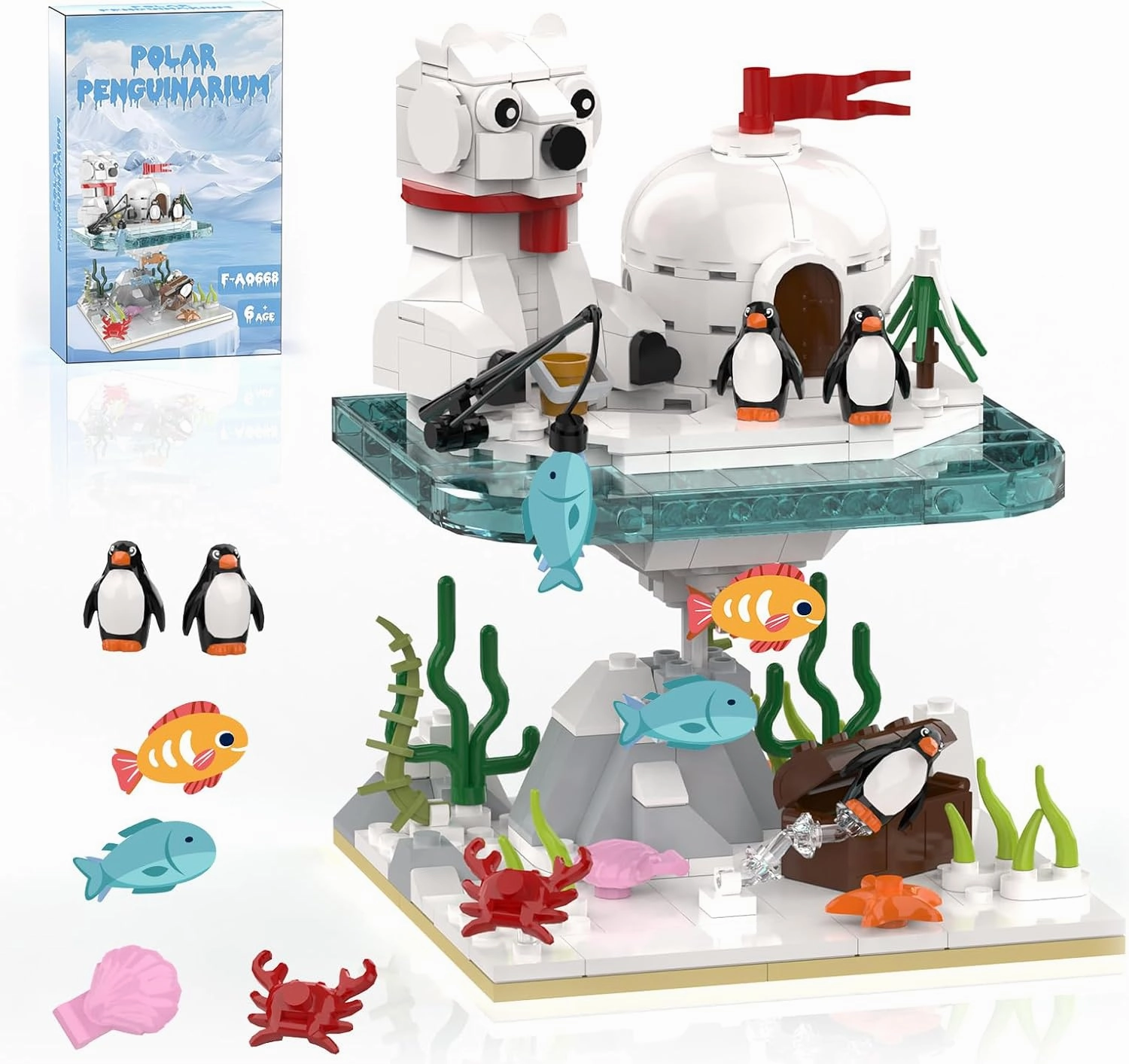 Christmas Polar Bear and Penguin Building Set, Sea Animals Building Kit Winter Village, Includes Igloo Fish Crab Sea Animals, Brithday Gift for Boys Girls Aged 8  (286Pcs)