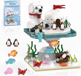 Christmas Polar Bear and Penguin Building Set, Sea Animals Building Kit Winter Village, Includes Igloo Fish Crab Sea Animals, Brithday Gift for Boys Girls Aged 8  (286Pcs)