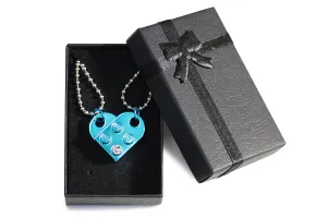 Chrome Brick Heart Lego Necklace with Swarovski Crystal and Stylish Black Box - Friendship Necklace for Him or Her - Romantic Present for BFF and Couples - By TANTANBRICKS4U (Blue, Chrome)