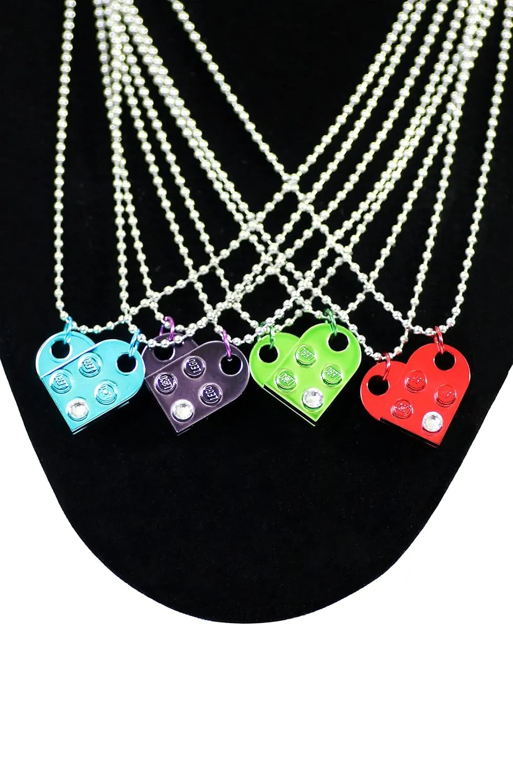 Chrome Brick Heart Lego Necklace with Swarovski Crystal and Stylish Black Box - Friendship Necklace for Him or Her - Romantic Present for BFF and Couples - By TANTANBRICKS4U (Blue, Chrome)