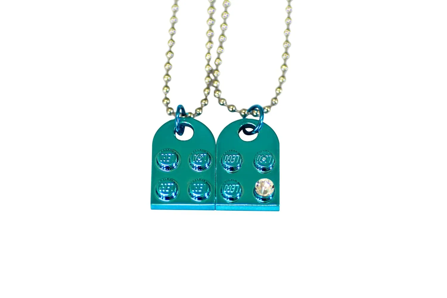Chrome Brick Heart Lego Necklace with Swarovski Crystal and Stylish Black Box - Friendship Necklace for Him or Her - Romantic Present for BFF and Couples - By TANTANBRICKS4U (Blue, Chrome)