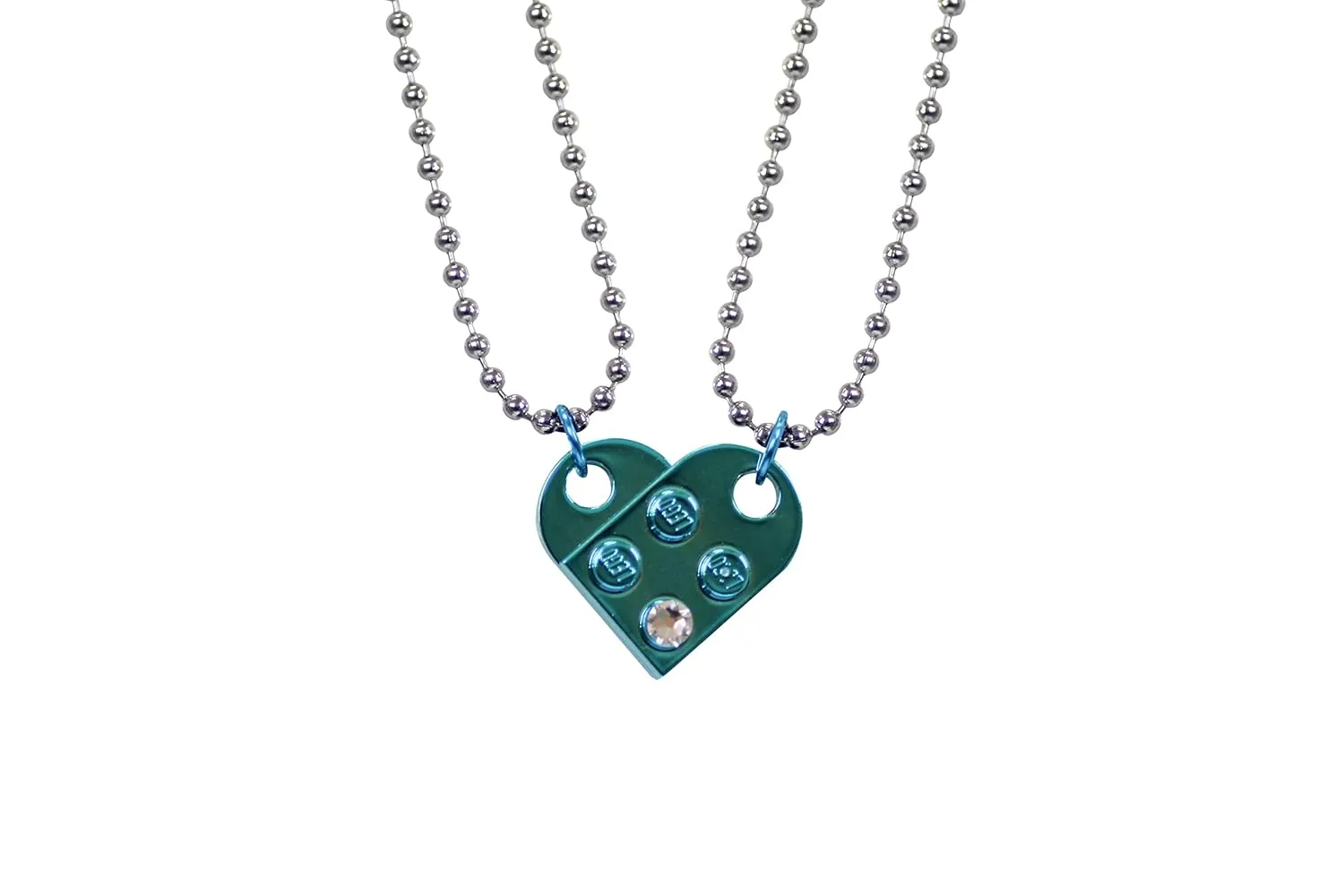 Chrome Brick Heart Lego Necklace with Swarovski Crystal and Stylish Black Box - Friendship Necklace for Him or Her - Romantic Present for BFF and Couples - By TANTANBRICKS4U (Blue, Chrome)