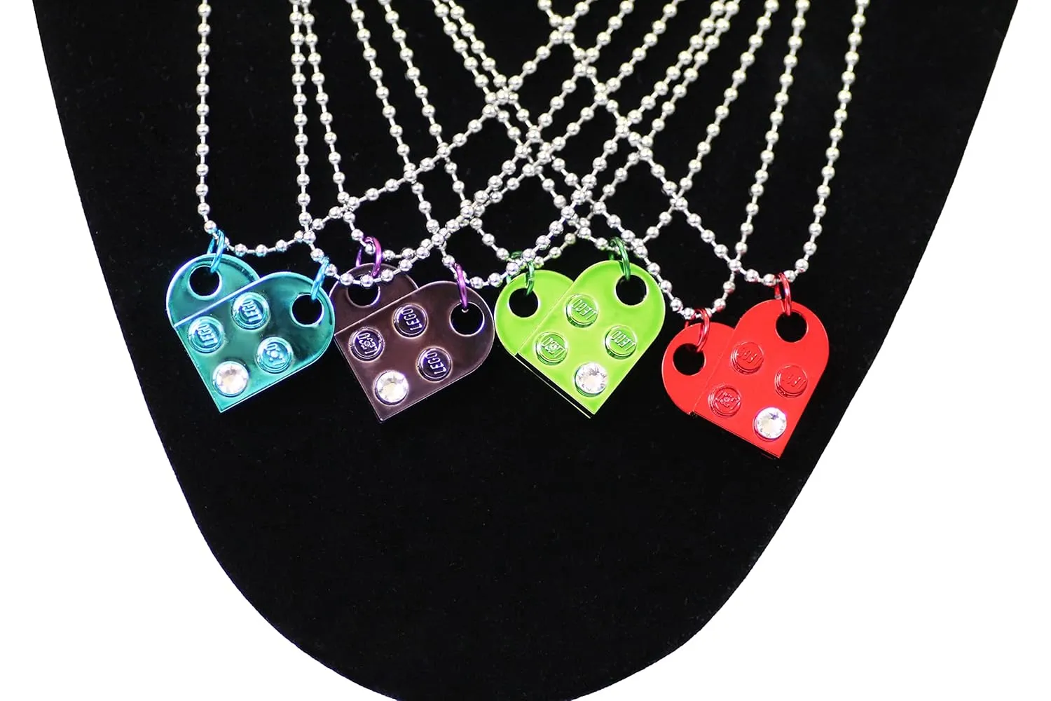 Chrome Brick Heart Lego Necklace with Swarovski Crystal and Stylish Black Box - Friendship Necklace for Him or Her - Romantic Present for BFF and Couples - By TANTANBRICKS4U (Blue, Chrome)