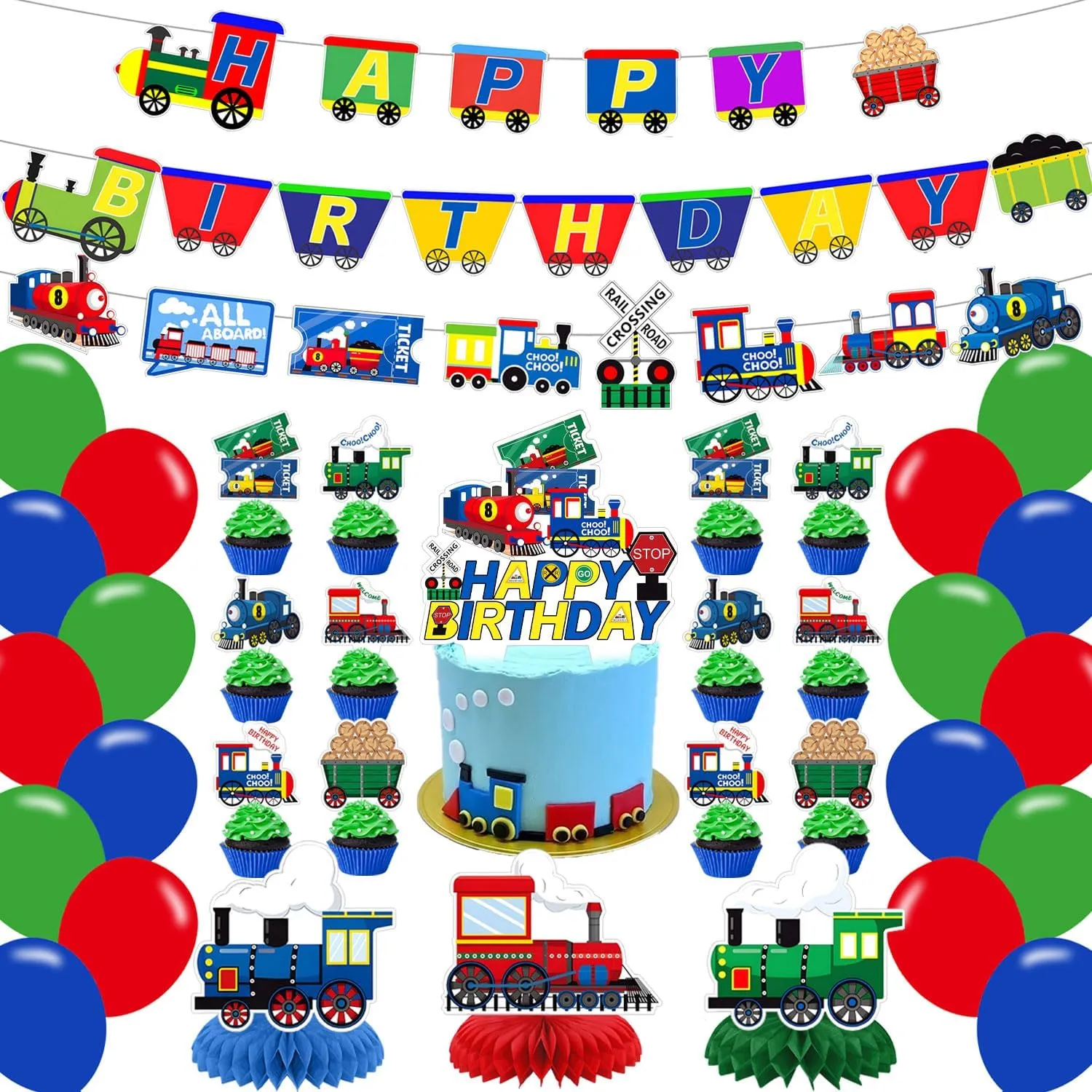 Chuagaa Chugga Two Party Decorations Cartoon Party Choo Choo Train Happy Birthday Banner Centerpieces Train Party Supplies Transportation Decorations