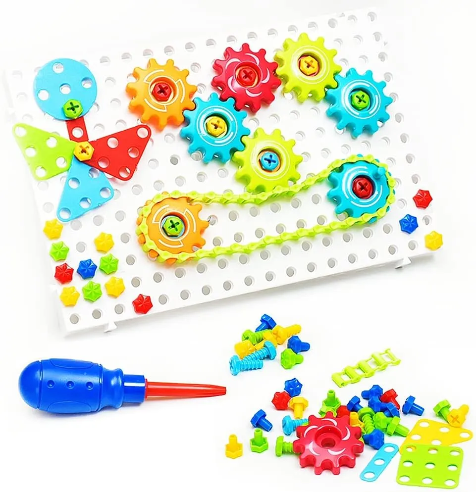 ChuburD 177pcs Kid's Building Toys, Interlocking Gear Set Building Blocks, Kids Play Toolbox, Drive Belt Gears, for Classroom Learning, Kids' Party, for 3 and Up