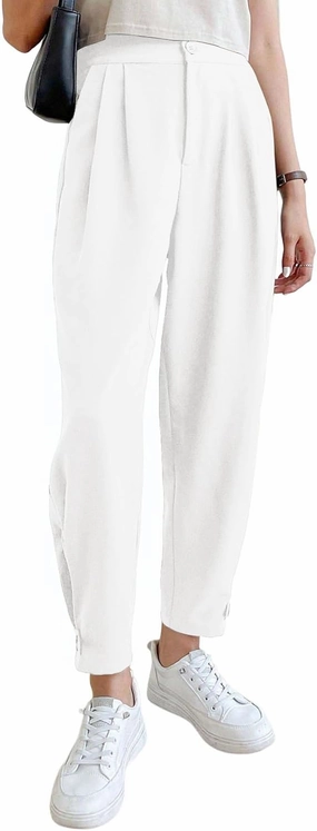 Cicy Bell Women Casual High Waisted Button Pencil Pants Work Office Straight Leg Dress Pants Fold Pleated Trousers