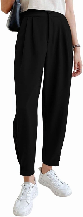 Cicy Bell Women Casual High Waisted Button Pencil Pants Work Office Straight Leg Dress Pants Fold Pleated Trousers