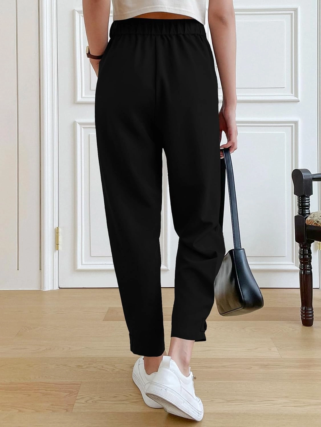 Cicy Bell Women Casual High Waisted Button Pencil Pants Work Office Straight Leg Dress Pants Fold Pleated Trousers