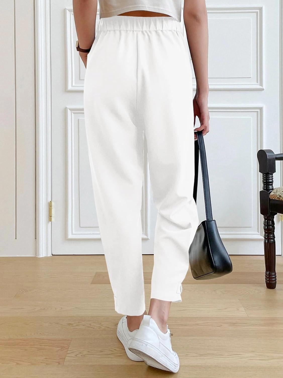 Cicy Bell Women Casual High Waisted Button Pencil Pants Work Office Straight Leg Dress Pants Fold Pleated Trousers