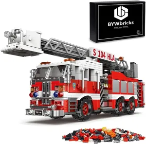 City Ladder Fire Truck Building Blocks Set (711 pcs) Toy Station Firetruck Bricks Collectible Fire Engine Building Kit Model Gift for Boys and Girls Adults Christmas and Birthday