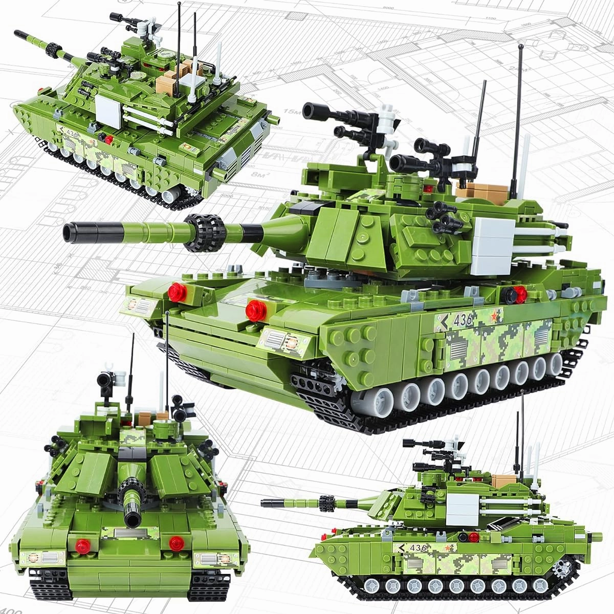City Military Tank Army Building Blocks Set, 6 in 1 Armored Vehicle with Plane & Boat, T90 Military Tank Toys for Boys Ages 6 , Best Gift for Kids and Adults(952 Pieces)