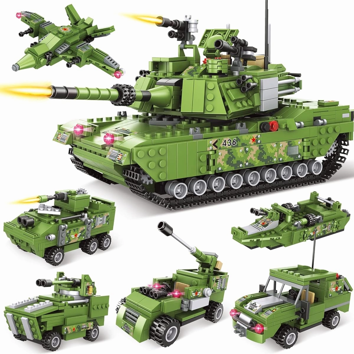 City Military Tank Army Building Blocks Set, 6 in 1 Armored Vehicle with Plane & Boat, T90 Military Tank Toys for Boys Ages 6 , Best Gift for Kids and Adults(952 Pieces)
