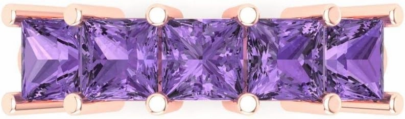 Clara Pucci 2.5 ct Brilliant Princess Cut Simulated Alexandrite 14k Rose Gold Bridal Engagement Wedding Desginer Eternity Band SZ 6.75