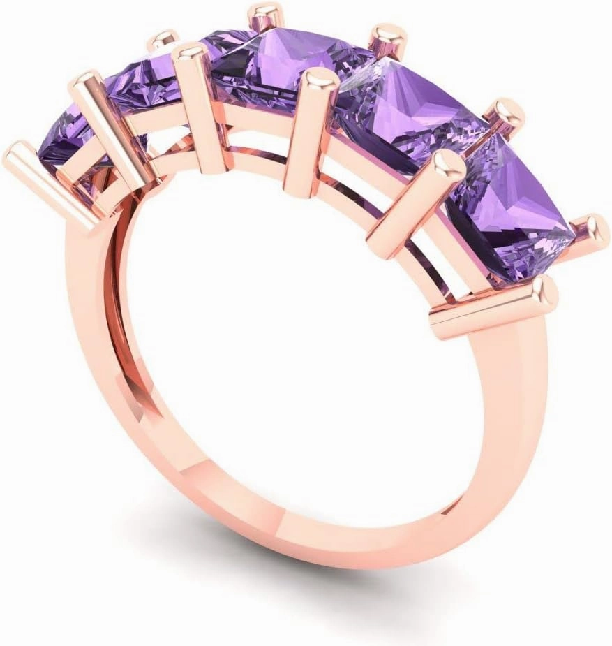 Clara Pucci 2.5 ct Brilliant Princess Cut Simulated Alexandrite 14k Rose Gold Bridal Engagement Wedding Desginer Eternity Band SZ 6.75