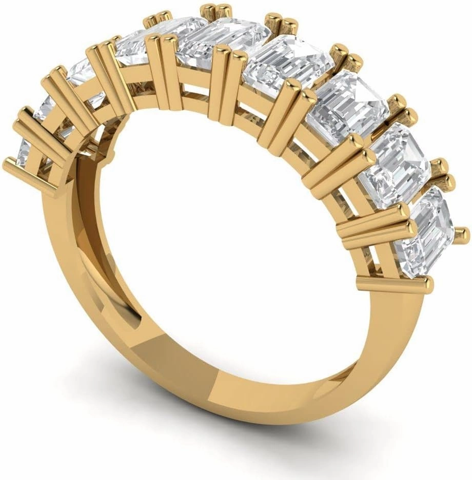 Clara Pucci 2.61 ct Brilliant Emerald Cut Synthetic White Sapphire 18K Yellow Gold Engagement Wedding Eternity Band SZ 6.75