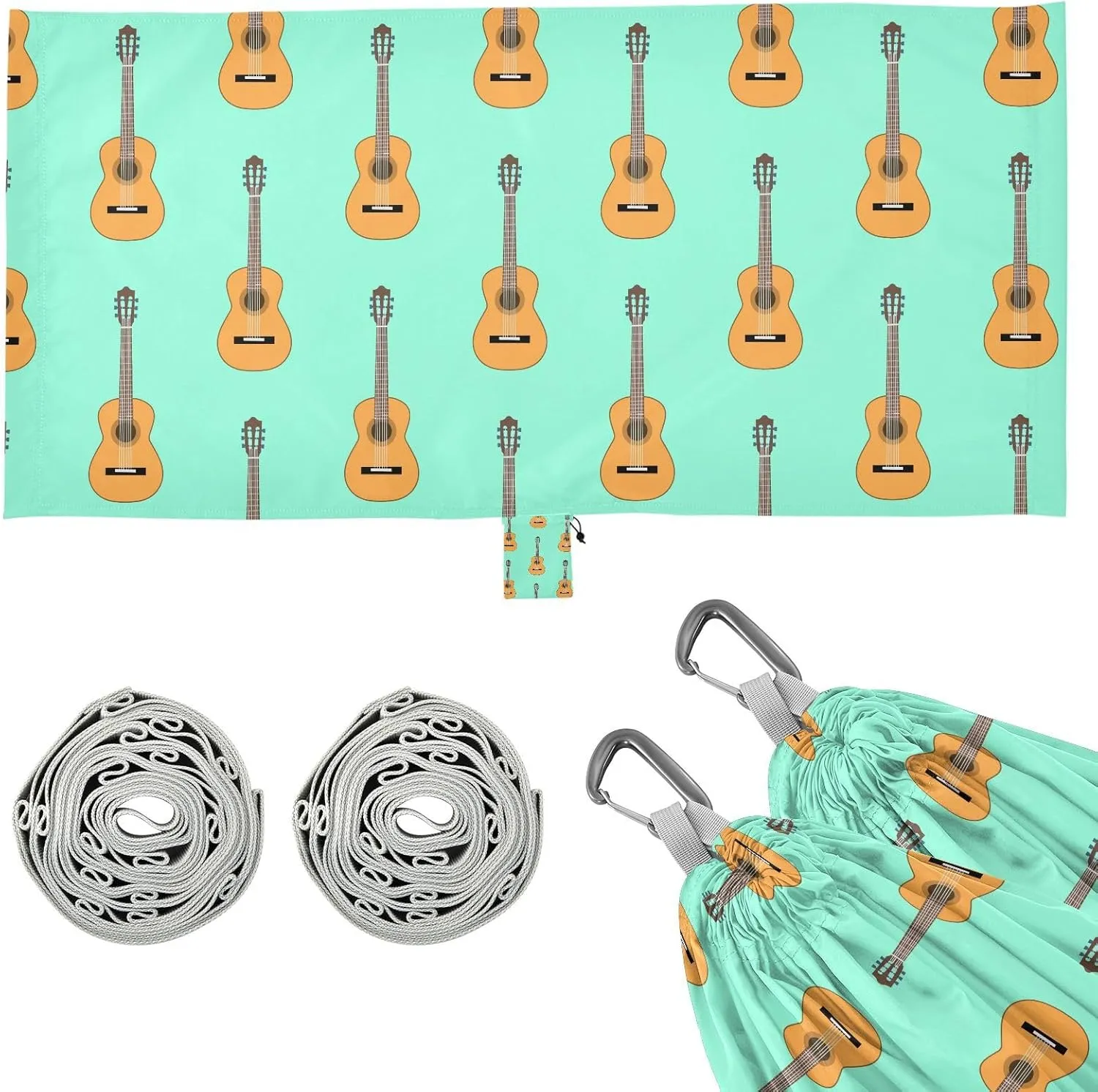 Classical Acoustic Guitar Pattern Camping Hammock with Tree Straps, Portable Lightweight Parachute Hammocks Camping Accessories Gear for Indoor Outdoor Backpacking Travel Hiking Beach