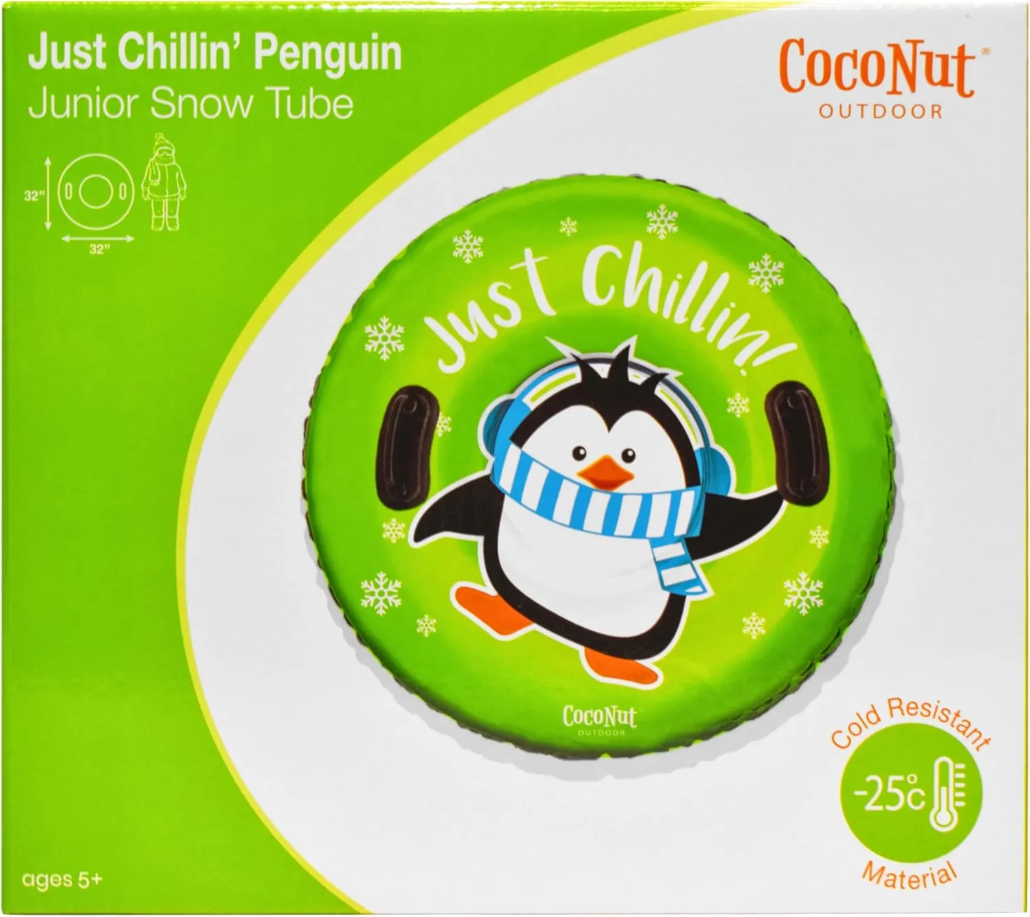CocoNut Outdoor- 32” Inflatable Snow Rings - Heavy Duty Snow Sleds with Sturdy Handles for Kids, Teens and Adults-Cold Resistant Toboggan -Lightweight Tubes for Boys and Girls