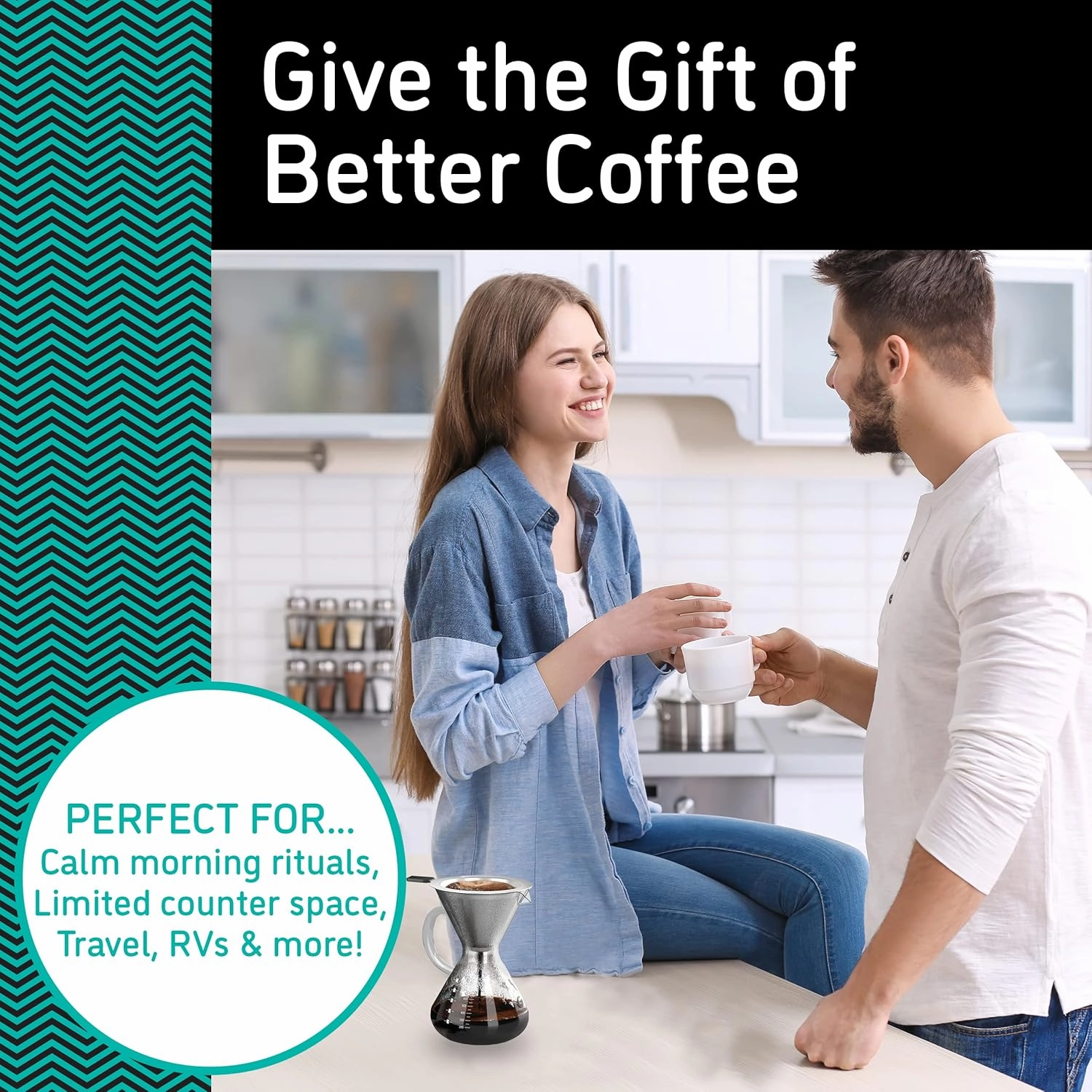 Coffee Gator Pour Over Coffee Maker - 27oz High Heat Borosilicate Glass with Reusable Stainless Steel Filter, Drip Coffee Brewer Dripper Set Carafe, 800ml Clear