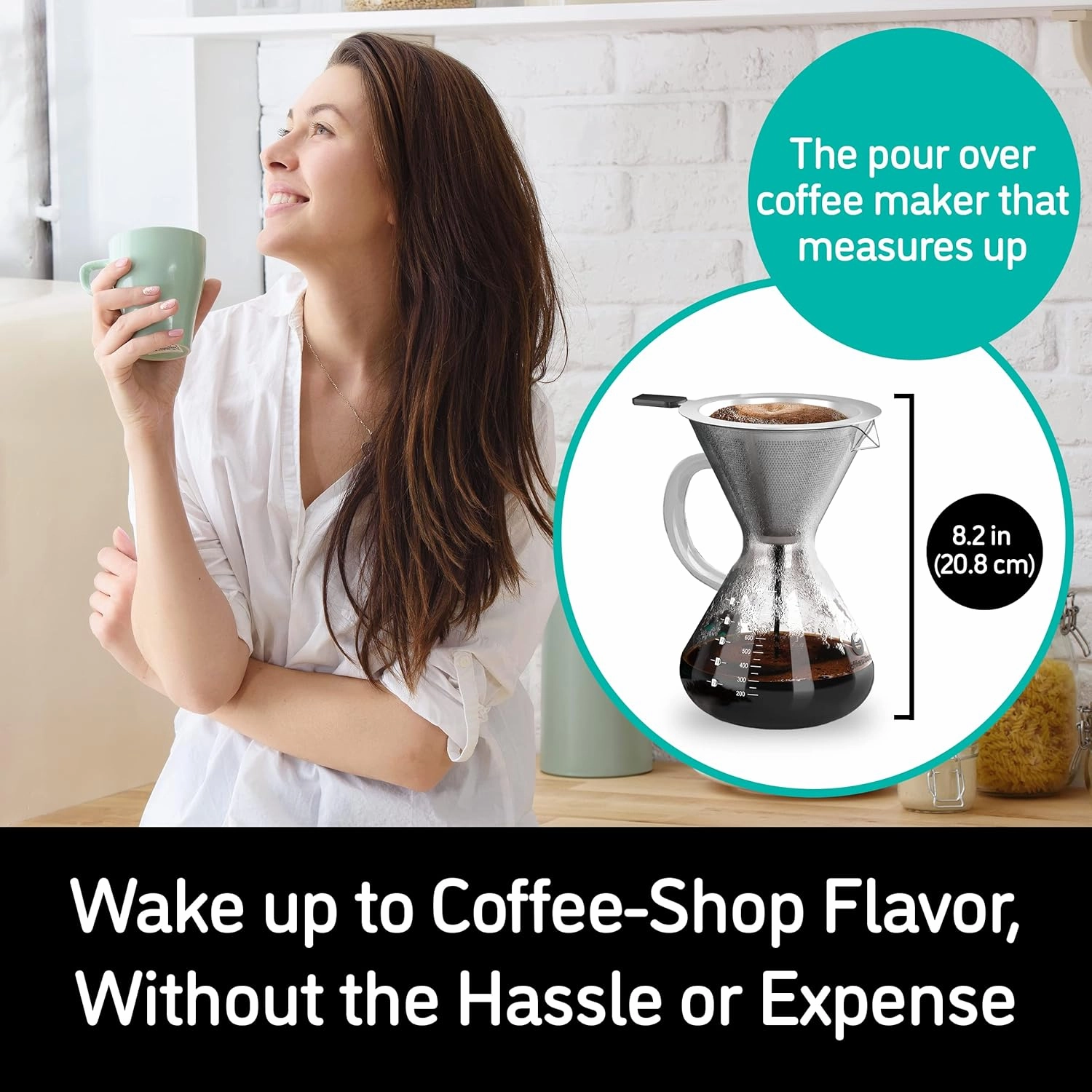 Coffee Gator Pour Over Coffee Maker - 27oz High Heat Borosilicate Glass with Reusable Stainless Steel Filter, Drip Coffee Brewer Dripper Set Carafe, 800ml Clear