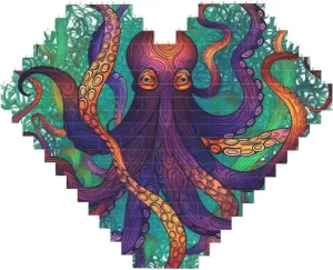 Colorful Octopus Building Block Puzzle Heart Shaped Personalized Photo Building Blocks Puzzles Family Keepsake DIY Romantic Home Decor Anniversary Birthday Gifts for Her, Him, Lovers, Couples