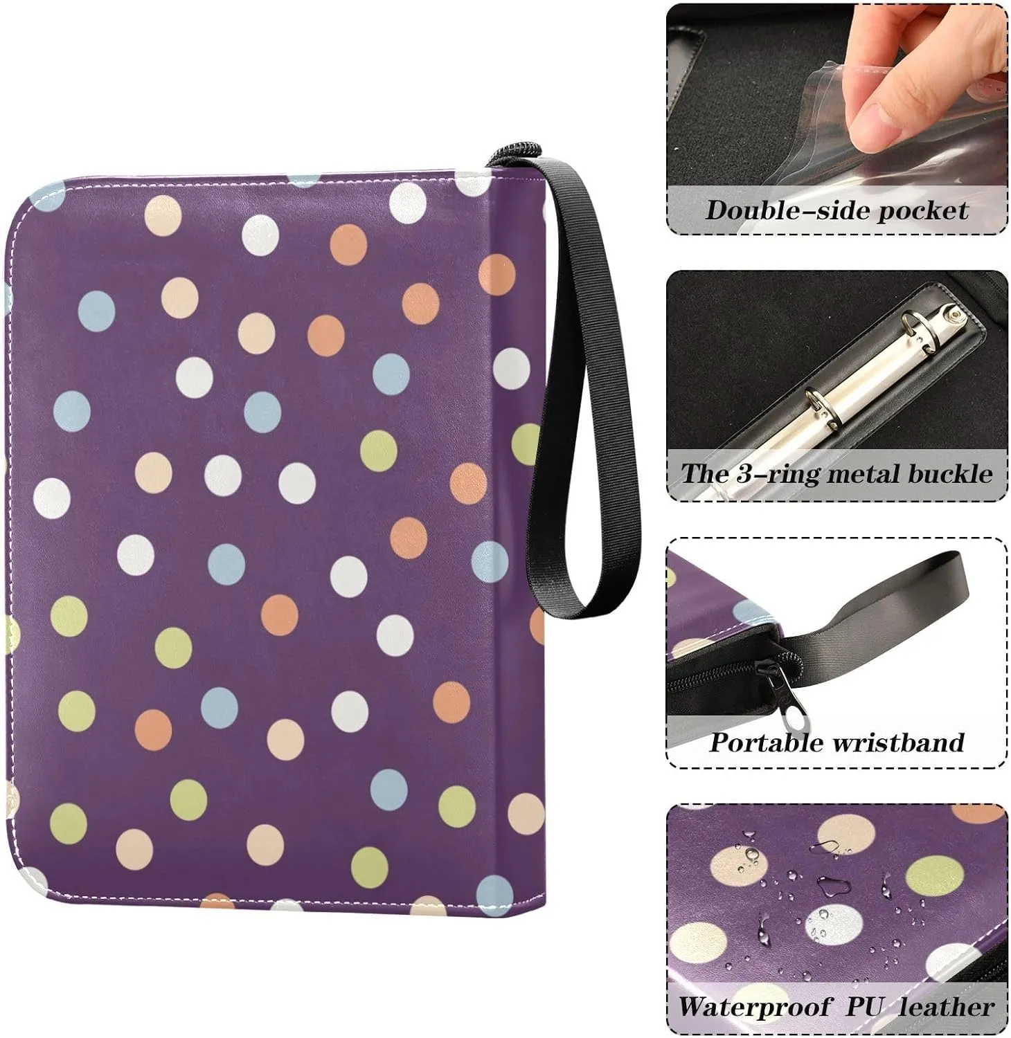 Colorful Polka Dots Card Binder Fits 400 Cards with 50 Removable Sleeves Trading Card Albums Sports Card Binder