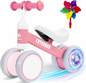 Colorful Lighting Baby Balance Bike Toys for 1 Year Old Boys Girls, 10-24 Months Toddler Balance Bike with Rainbow Pinwheels, 4 Wheels Pre-School First Ride On Toys, Best First Birthday Gifts,Pink