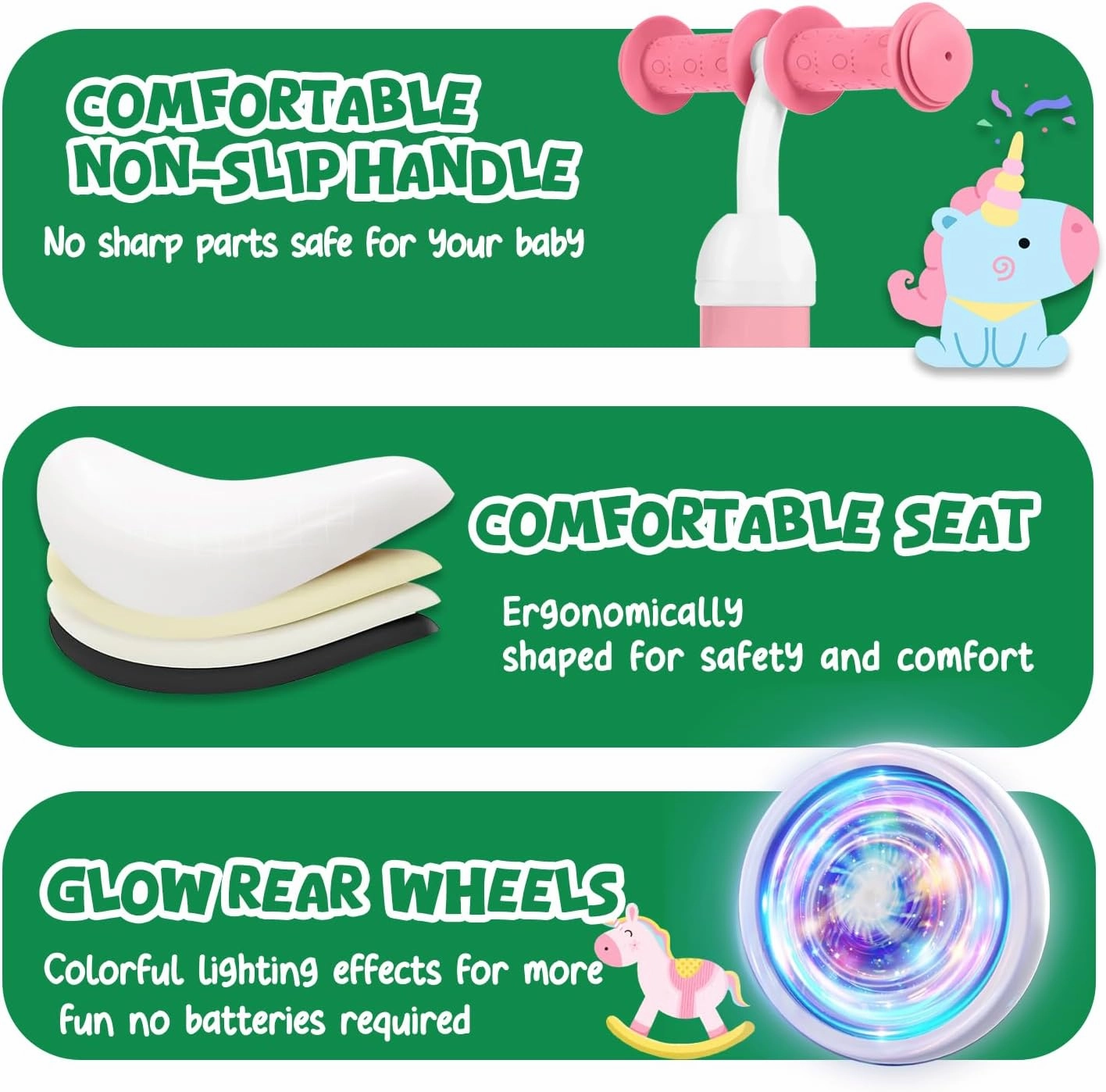 Colorful Lighting Baby Balance Bike Toys for 1 Year Old Boys Girls, 10-24 Months Toddler Balance Bike with Rainbow Pinwheels, 4 Wheels Pre-School First Ride On Toys, Best First Birthday Gifts,Pink