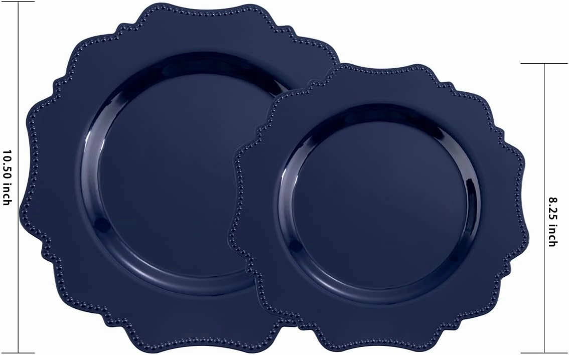 COLOSUS Navy Blue Disposable Plastic Party Plates Set Include 60pcs (30 guest) Dinner plate and Dessert Plate Heavy weight Party Dinnerware Plates