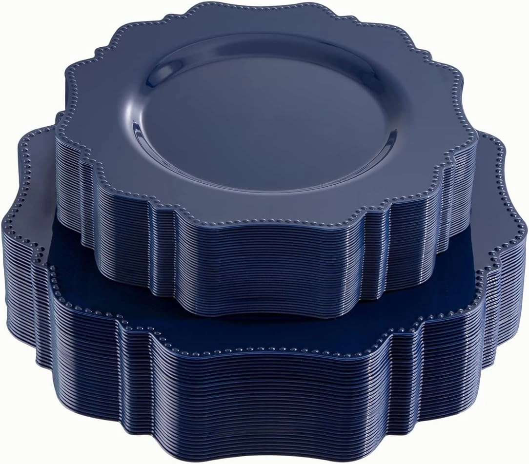 COLOSUS Navy Blue Disposable Plastic Party Plates Set Include 60pcs (30 guest) Dinner plate and Dessert Plate Heavy weight Party Dinnerware Plates