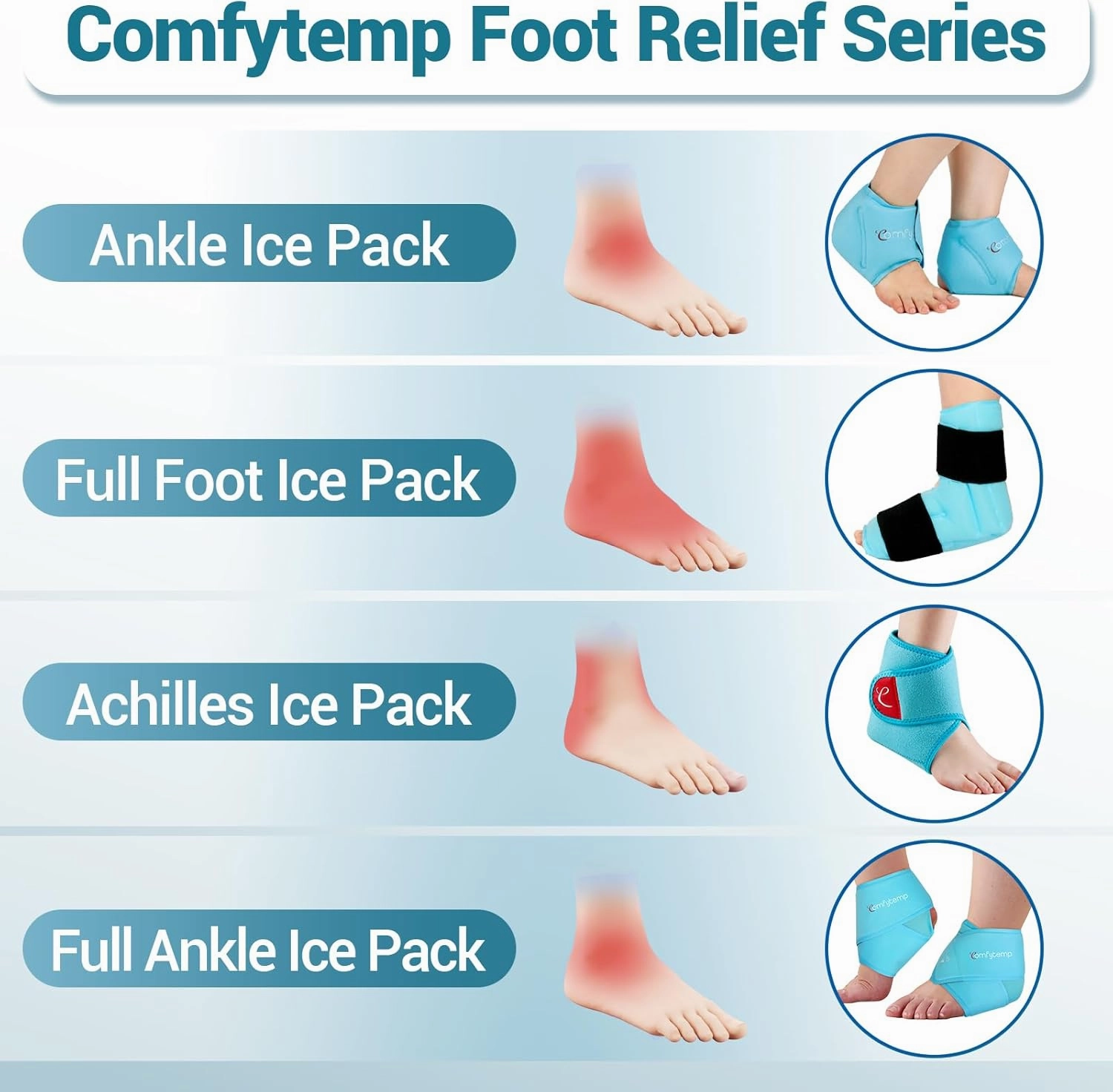 Comfytemp Ankle Ice Pack Wrap for Swelling, Plantar Fasciitis, Foot Pain Relief, FSA HSA Eligible, Gel Packs for Injuries Reusable, Hot Cold Compression for Achilles Tendonitis, Sprain Ankles, 2 Packs